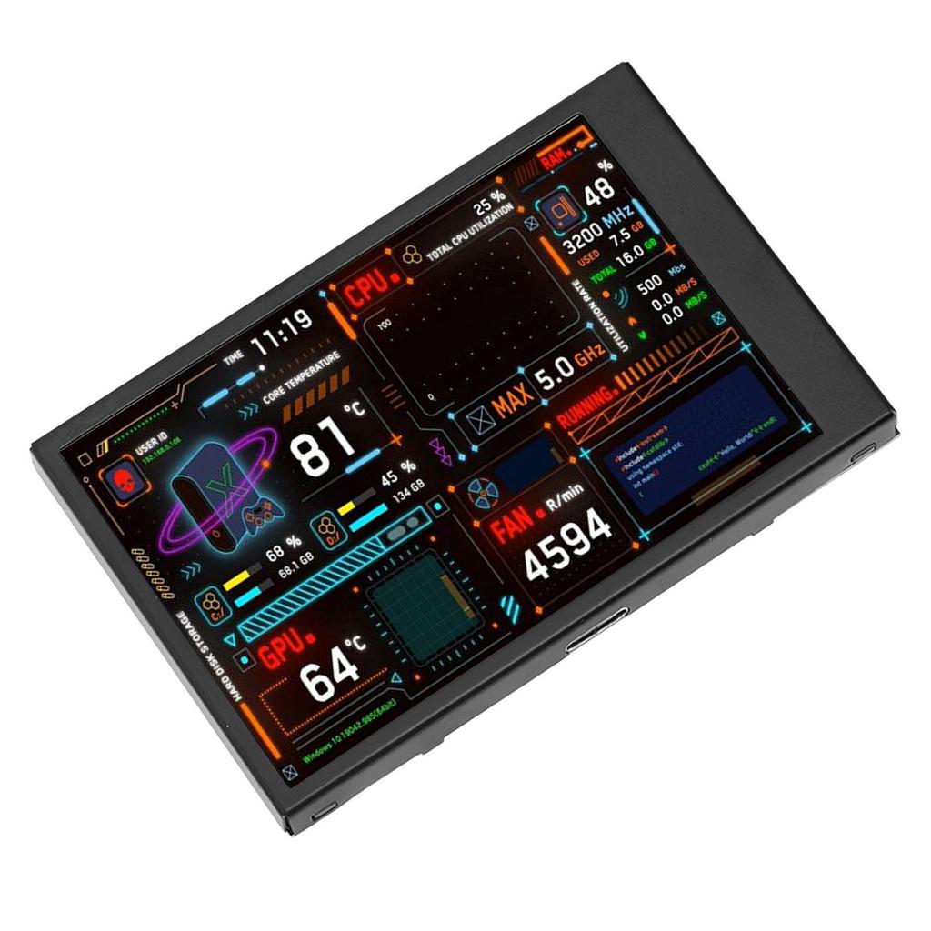 3.5in Computer Temp Monitor Dual USB Port IPS Mini Display CPU Data Monitor with Visual Theme Editor for GPU RAM HDD