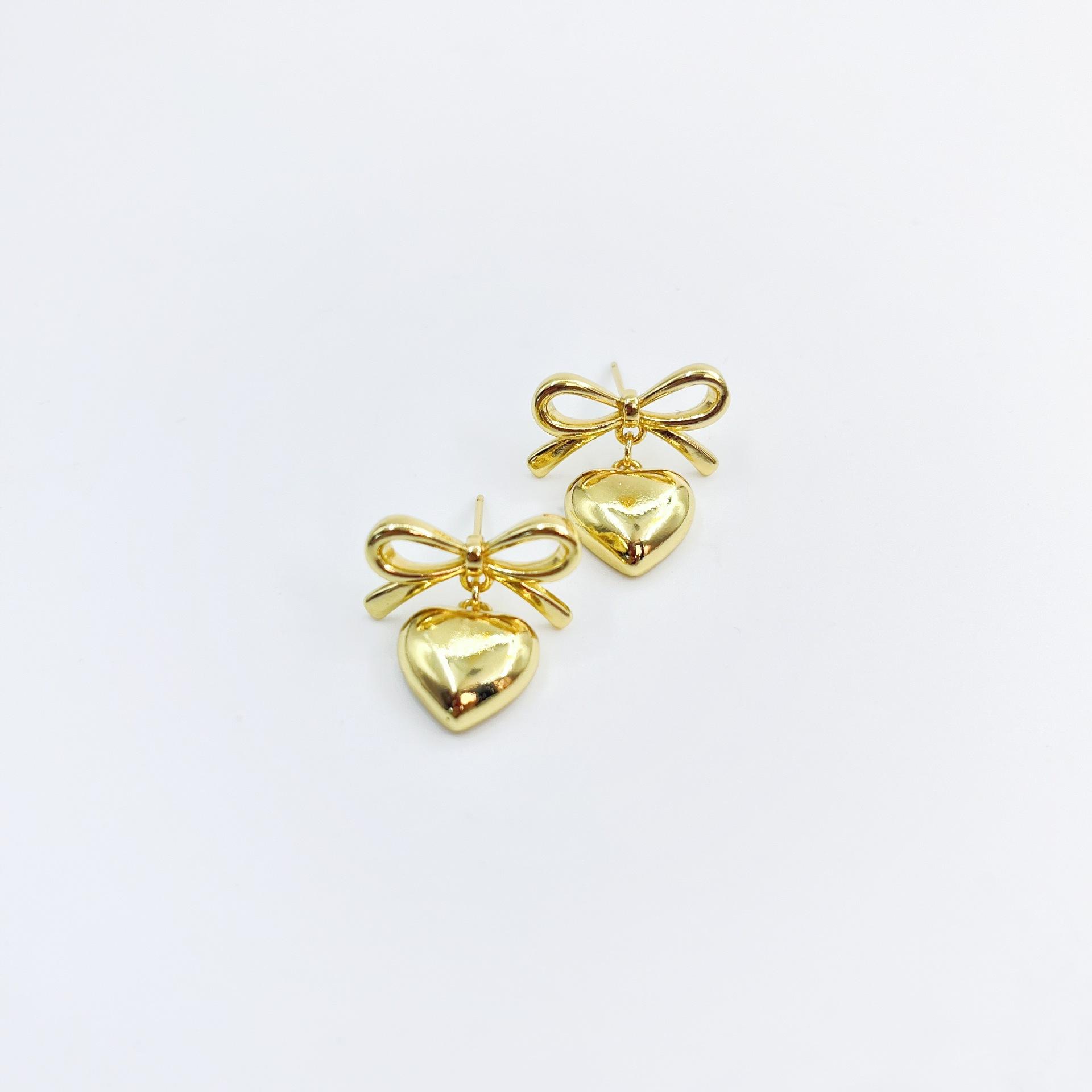 

Свежий и милый кулон «Любовь», серьги-бантики, милые серьги в форме сердца из золота и серебра, украшения для женщин золотой