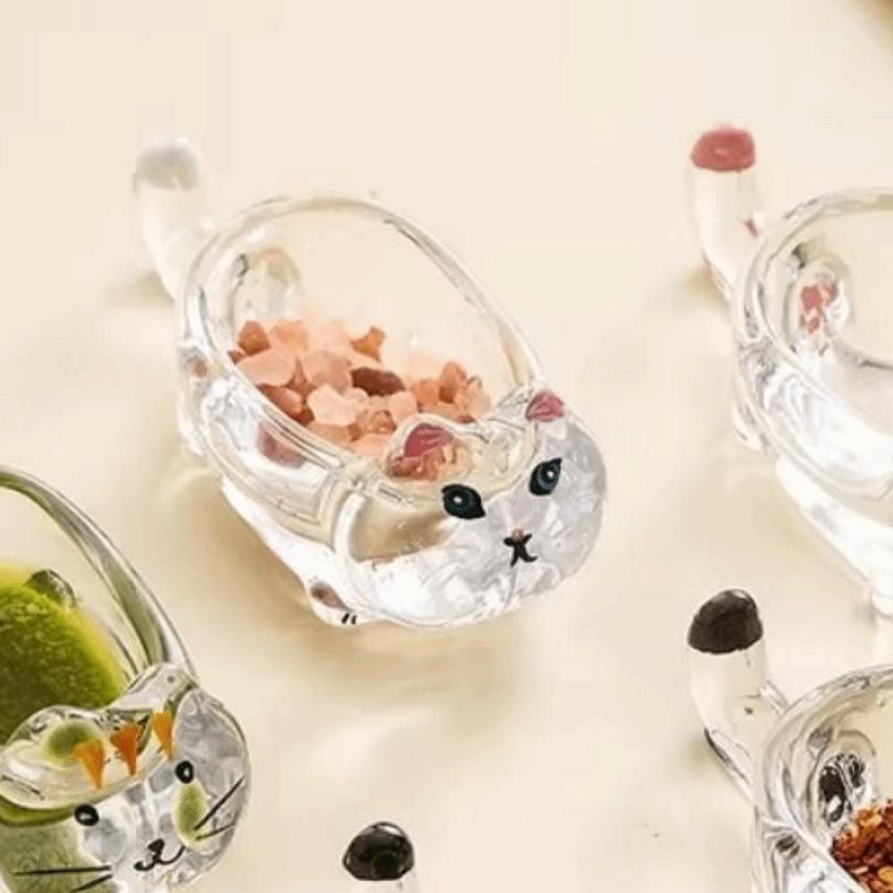 Glass Seasoning Dipping Dish Transparent Cute Sauce Dishes Cat Shaped Seasoning Dish  Sauce Serving