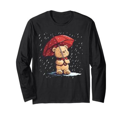 A Cool Teddy Look with a Lovely Red Umbrella. Long Sleeve T-shirt