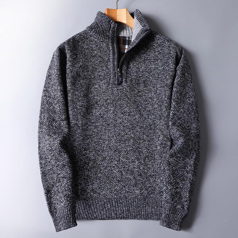 Men Fleece Lined Zip Up Sweater Heavyweight Knit Jacket Oversized Winter Warm Pullover Outerwear