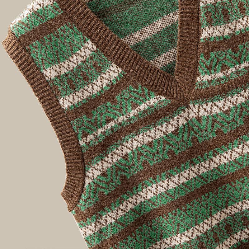 Damen V-Ausschnitt Strickweste mit Kontraststreifen