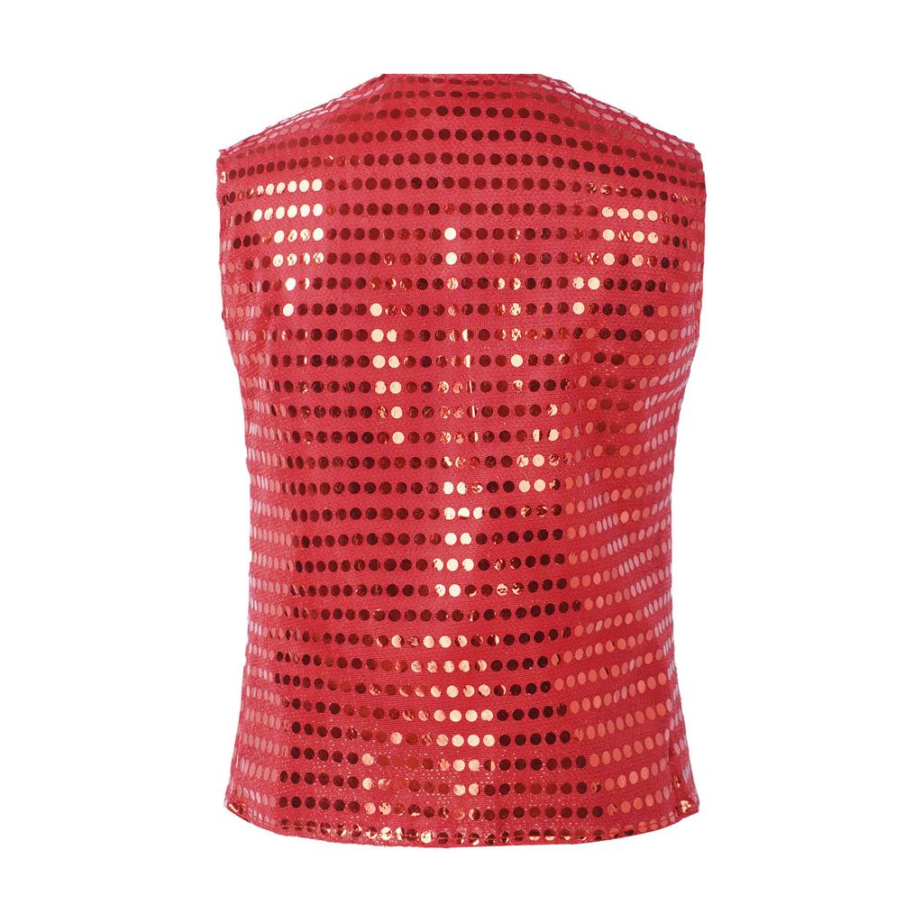 Gilet Senza Maniche con Paillettes per Bambini Unisex Design Scollo a V Chiusura a Bottoni Colore Unico Top da Esibizione
