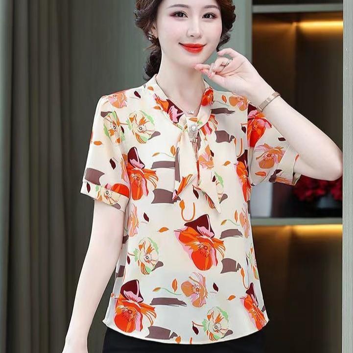 Short Sleeved Shirt for Women's Summer Ladies Loose Casual Shirt Fashionable Printed T-shirt
