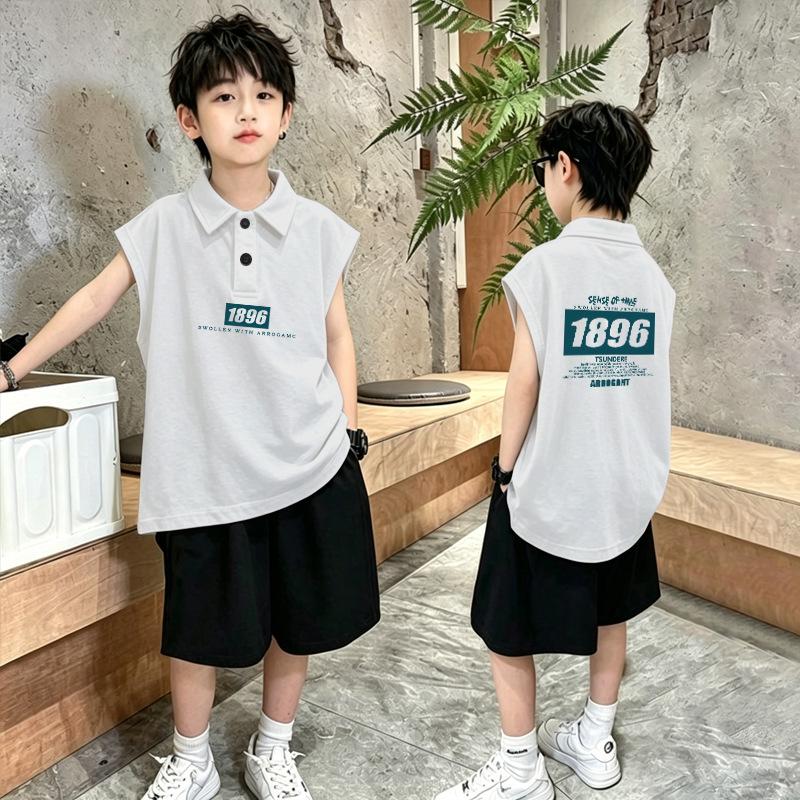 Boys' Trendy Cotton Polo & Vest Set - Stylish Summer Sleeveless Two-Piece
