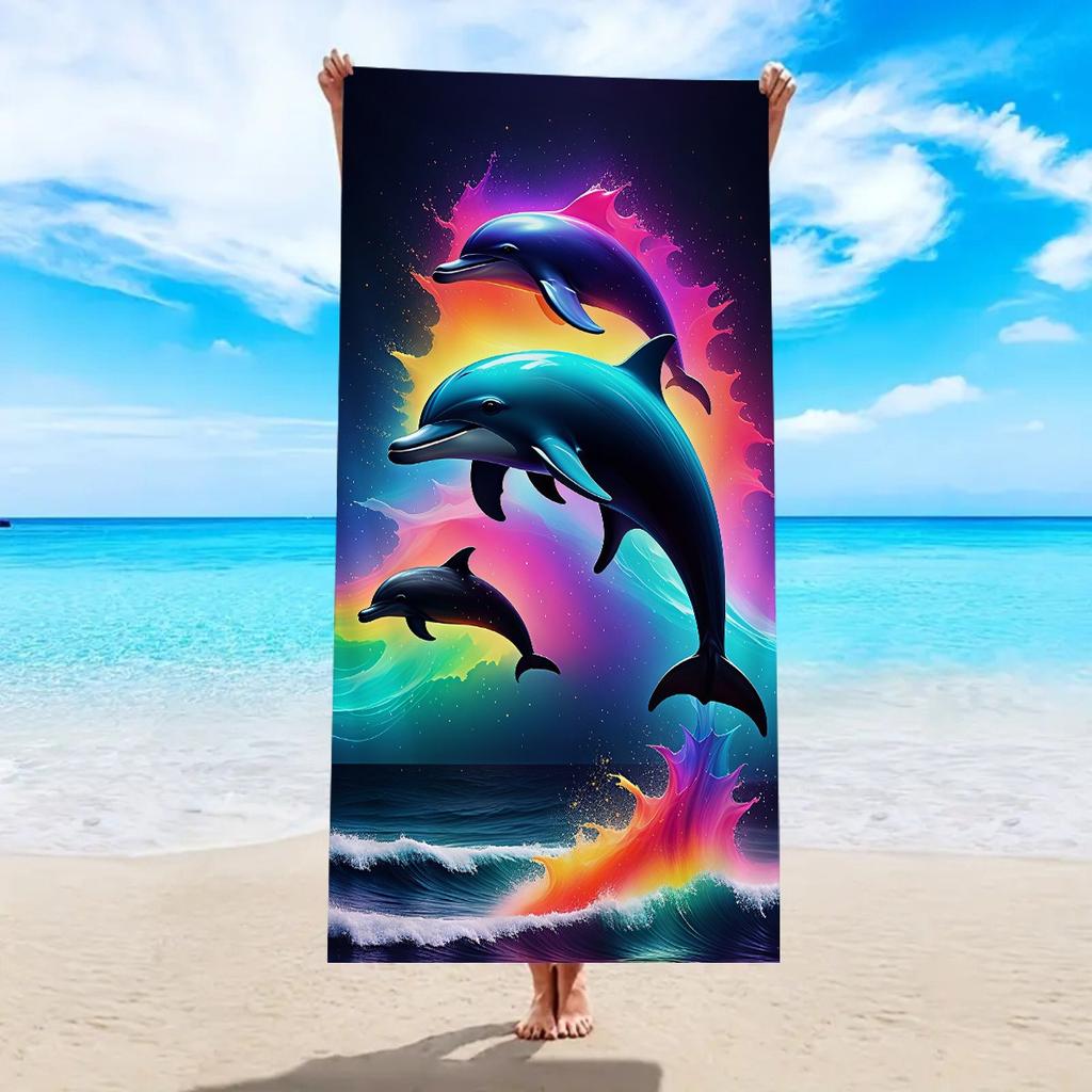 2D Colorful Starfish Polyester Beach Towel Quick Dry Ocean Theme Bath Towel for Summer Vacation Swim Pool Travel Sand Blanket
