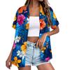 Women's fashionable casual Hawaiian print short-sleeved button-down collar shirt top