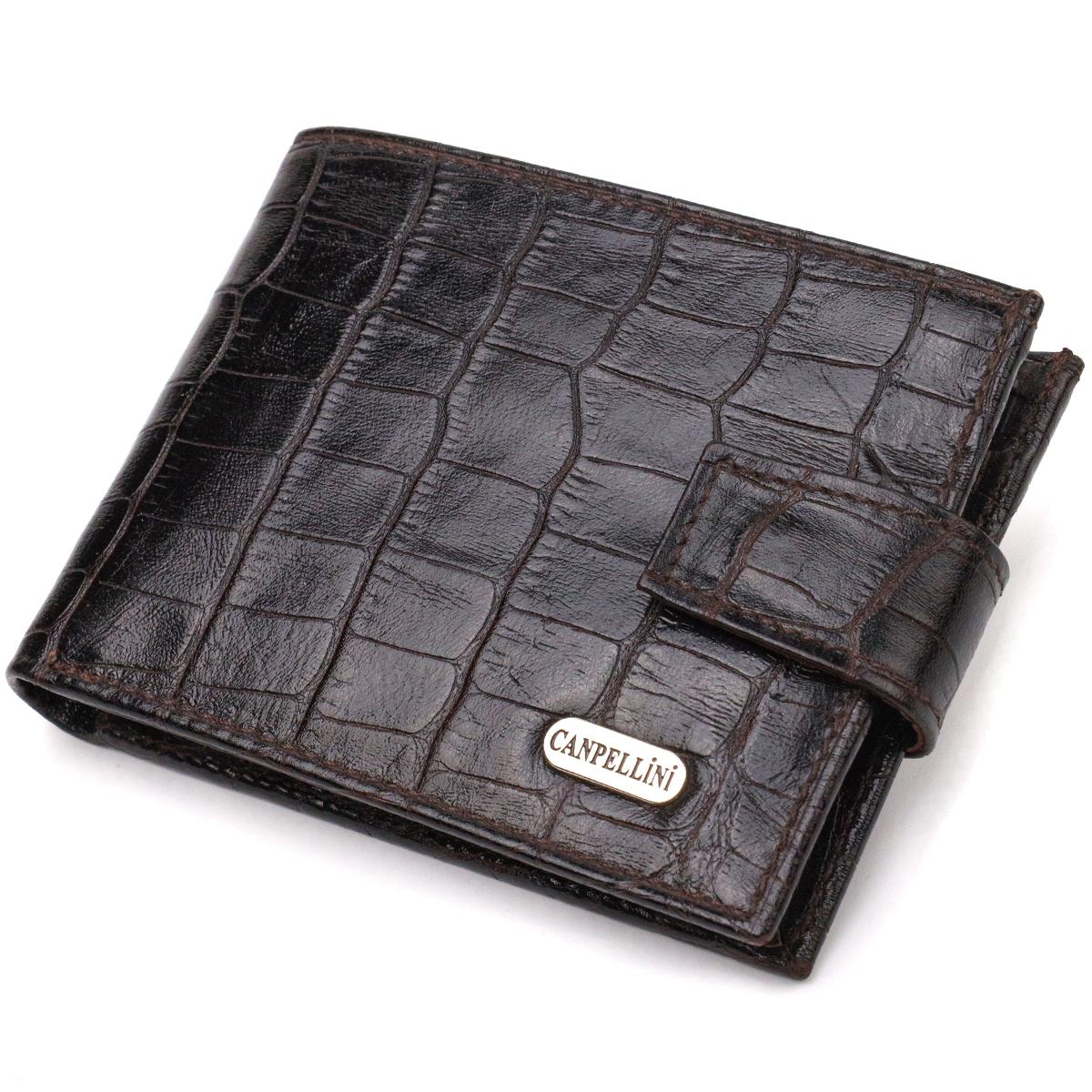 

Фактурний невеликий чоловічий гаманець з натуральної шкіри з тисненням під крокодила CANPELLINI 21747 Коричневий
