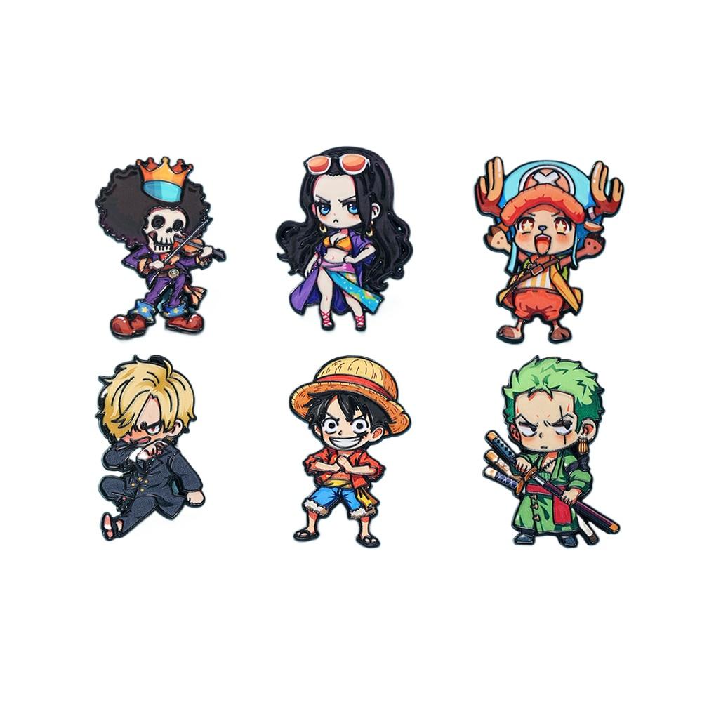 6PCS Cartoon Luffy Zoro Chopper One Piece Metal Brooch Backpack Decor Pin Clothing Hat Jewelry Gift