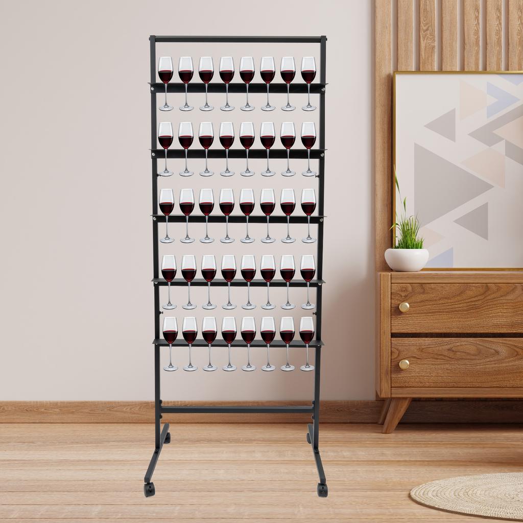 5-Tier Steel Champagne Display Stand,White/Black/Gold Champagne Glass Holder Floor Mounted 66*40*172cm for Party