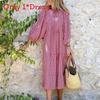 Bohemian Style Printed Lantern Sleeve Loose Maxi Dress For Casual Travel Women
