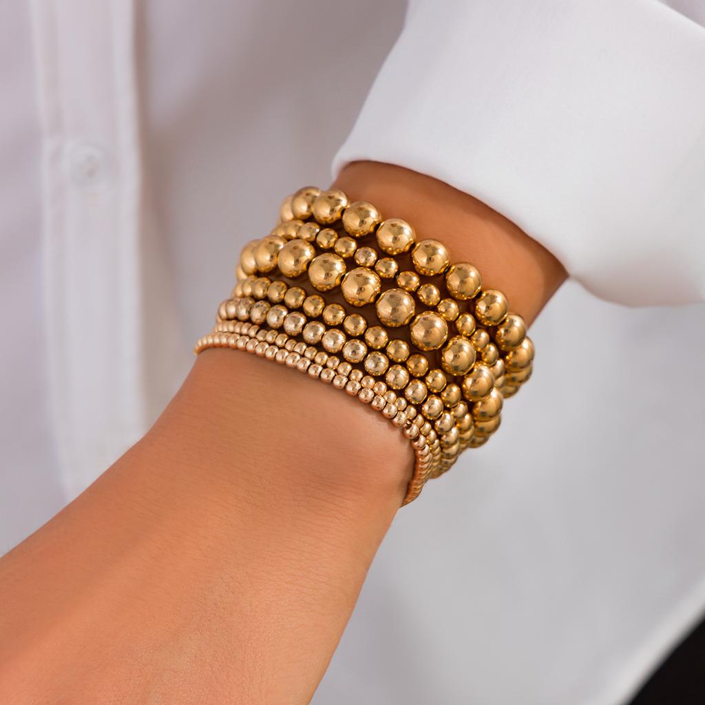 Beaded Love Pendant Stacked Bracelet Female Punk Style Elastic Round Bead Simple Bracelet Bracelet