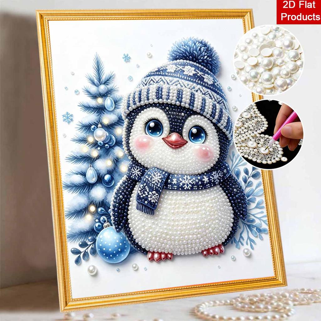 Frameless Pearl Painting Kit Cute Penguin Aesthetic Wall Art DIY Sparkling Bead Canvas Room Decor Creative Craft
