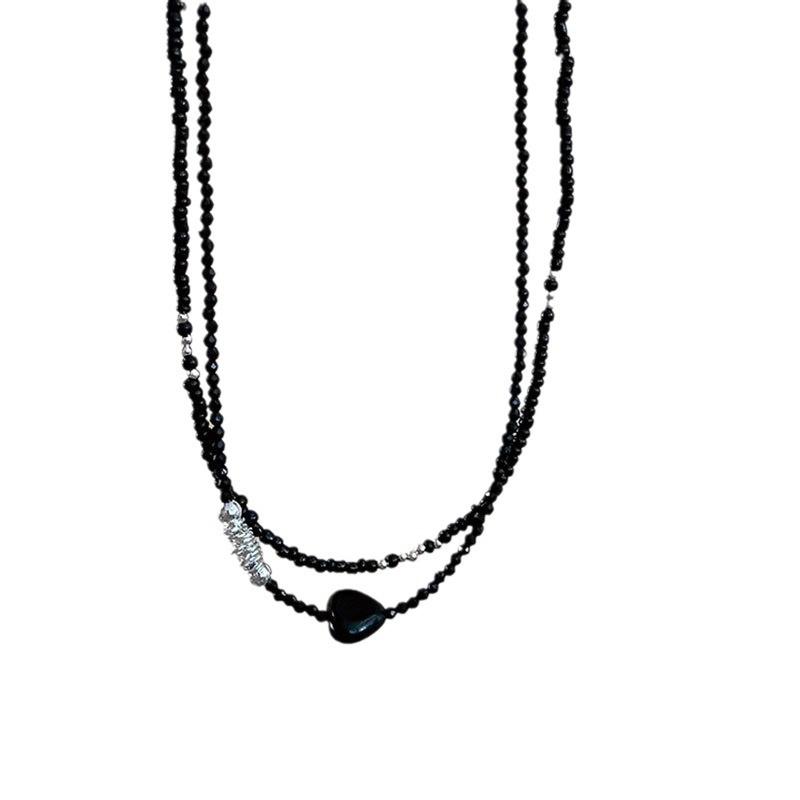 Black Beaded Love Stackable Necklace Spice Girl Choker Personality Fashion Temperament Versatile Neck Chain Collarbone Chain