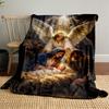 Holy Nativity Scene with Angels ArtworkFlannel Blanket for Bedroom, Living Room, Sofa, and Nap