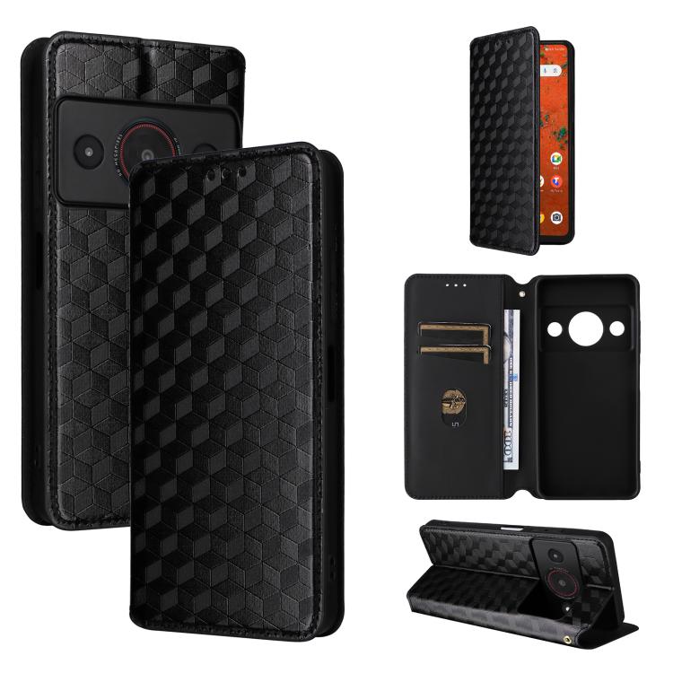Cubic Grid Texture Flip Leather Phone Case