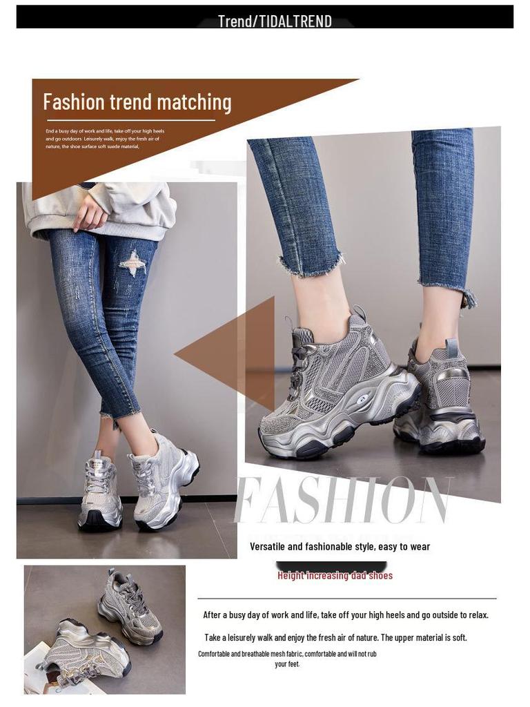 Women's 12cm Breathable Mesh Platform Sneakers A8935 - Casual Sports Shoes In Small Sizes