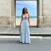  Summer New Deep V-neck Striped Holiday Dress Cross-border Hot Sale Backless Sleeveless Neck Long Dress Women