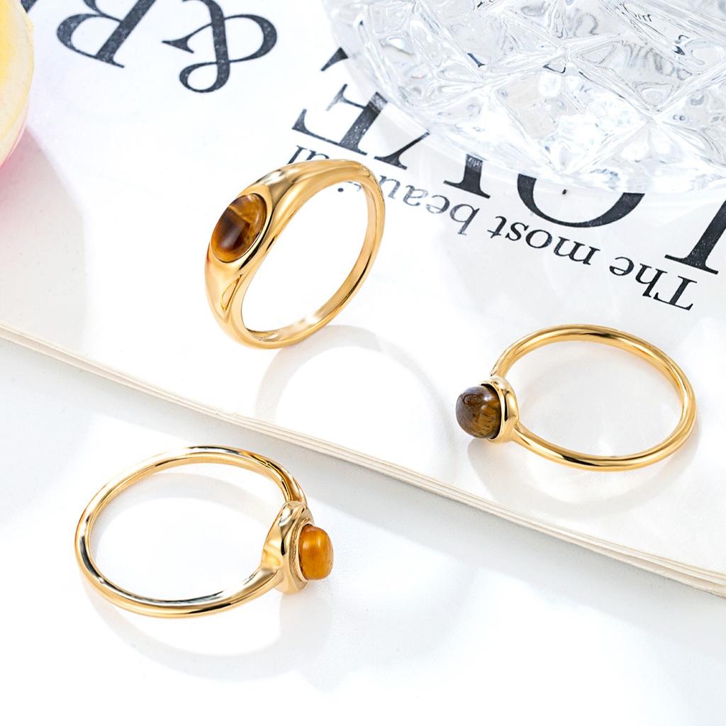 Arc De Triomphe Geometric Tiger's Eye Stone Ring Light Luxury High-end Niche Ring Women's Titanium Steel Jewelry