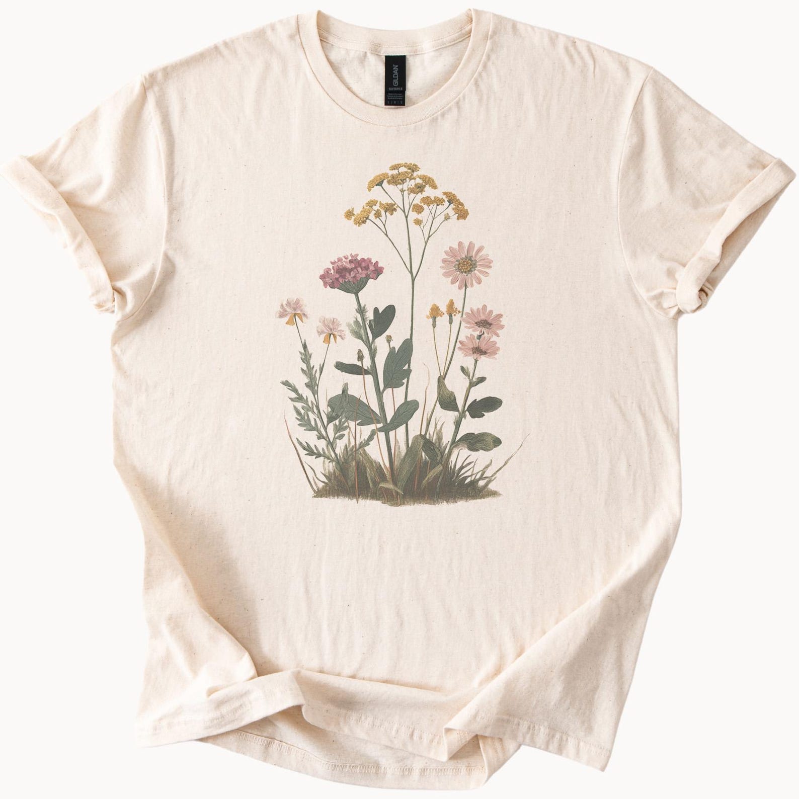 Floral Bouquet Illustration Shirt with Wildflowers and Garden Plants Nature Inspired Design 120