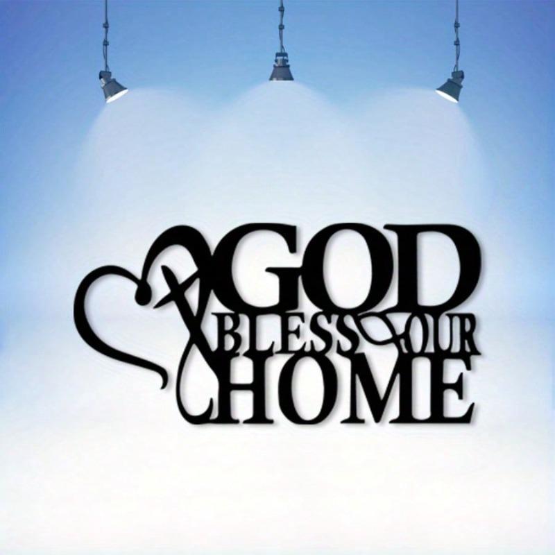 God Bless Our Home Metal Wall Art Retro Floral Design Rust Resistant Iron Religious Gift