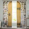 Stone Wall Wooden Door Chiffon Sheer Curtains for Living Room Bedroom Home Decoration Window Voile Tulle Curtain Drapes