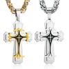 Male Vintage Christian Trinity Latin Cross Necklace Multi-layers Stainless Steel Cross Pendants Necklaces Catholic  Jewelry