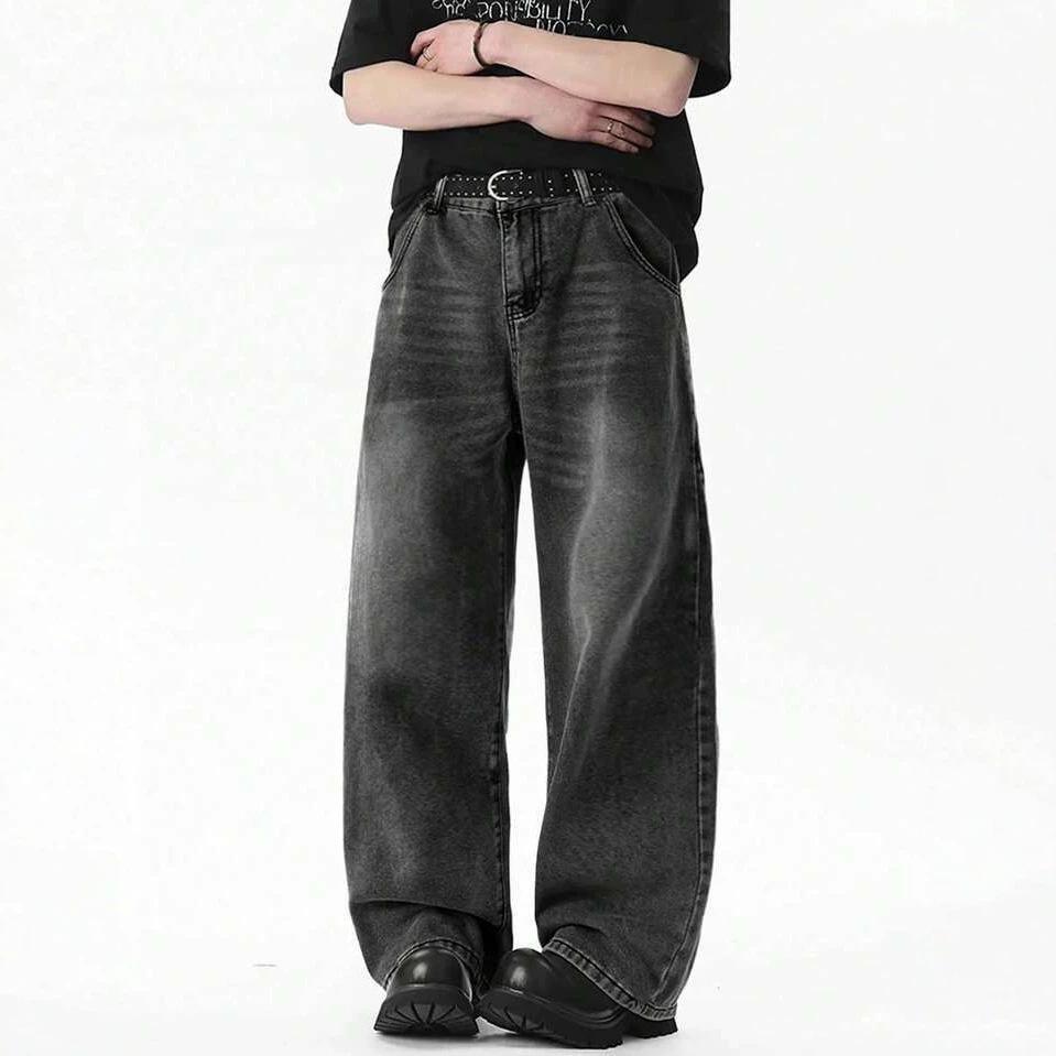 American washed retro cleanfit straight jeans men's trendy brand loose autumn straight mopping long pants