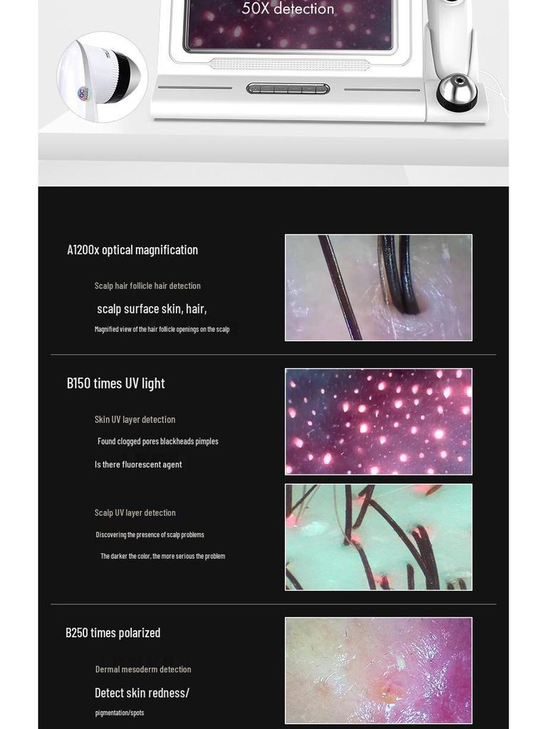 Tri-Spectrum HD Dual-Lens Scalp and Skin Detector with Four-Grid Comparison for Hair Salons
