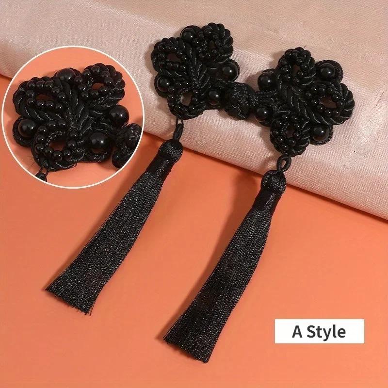 Chinesische Cheongsam-Schnalle mit Quastenknoten, Perlenbesatz, Verschluss, chinesische Knotenknöpfe, DIY-Handarbeit, Kleidung, dekorativer Knopf