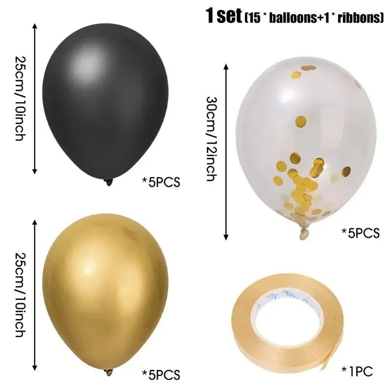 180/15x Romantic Black Gold Shining Sequin Balloons Latex Inflatable Balloon for Birthday Wedding Christmas Party Decor Supplies