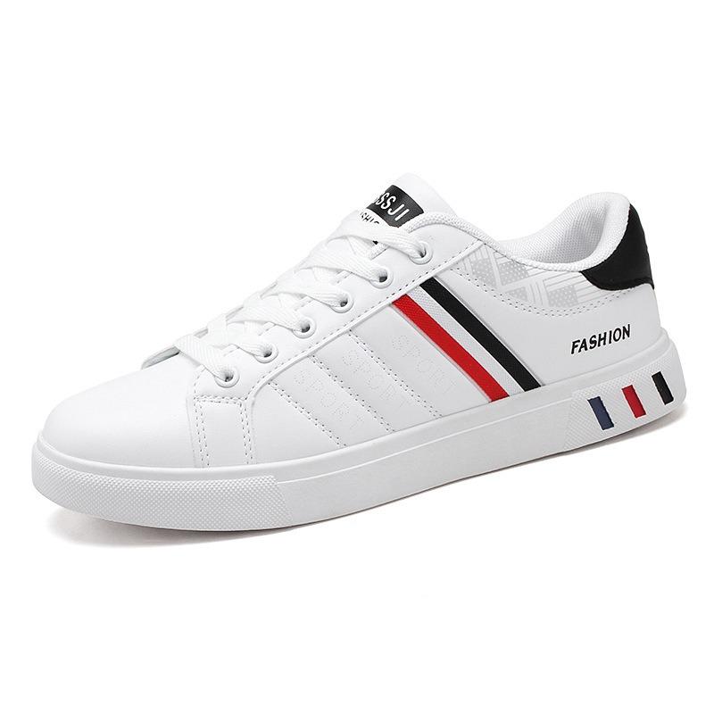 Men's Classic Leather Sneakers with Color Block Stripe Design Casual Low-Top Skate Shoes for Daily Wear