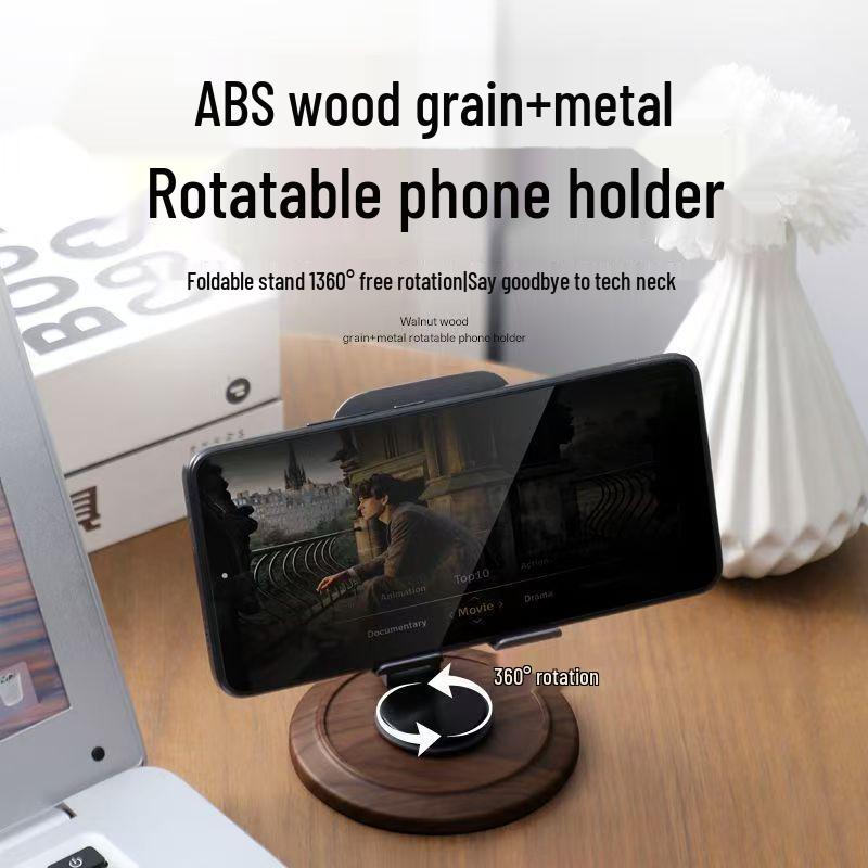 Walnut Wood Grain Rotatable Foldable Phone & Tablet Stand - Universal Portable Desktop Holder & Gift.