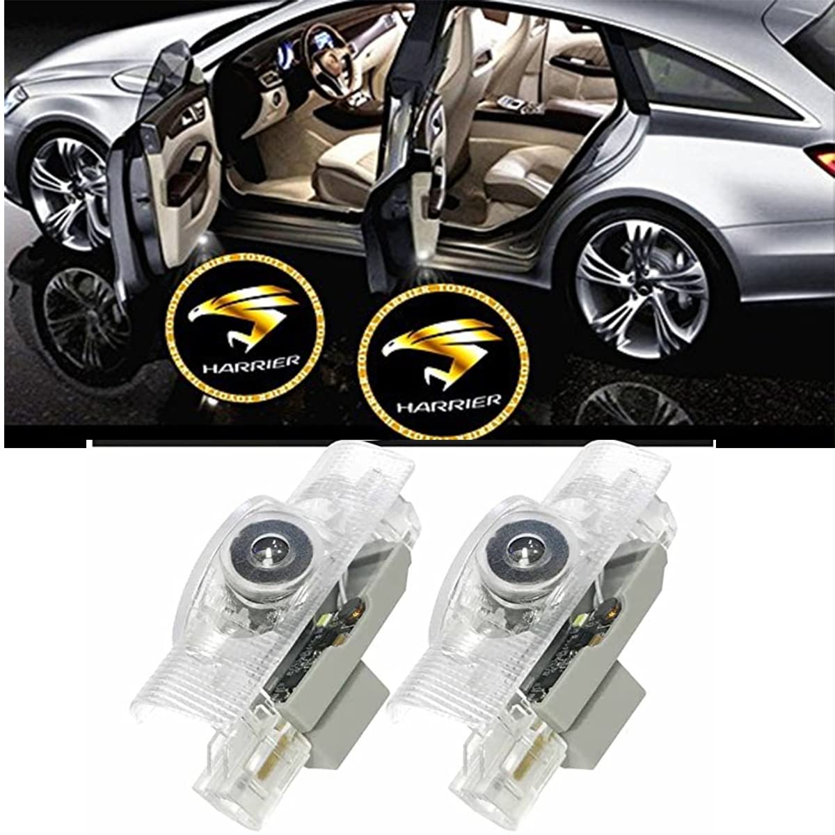 

ZNYLSQ Светодиодная лазерная подсветка с логотипом, приветственная подсветка двери, светодиодная подсветка с логотипом, комплект из 2 шт. для Toyota Harrier 30-й и 60-й серии с регулируемой золотистой лампой, свет, свет, золотой