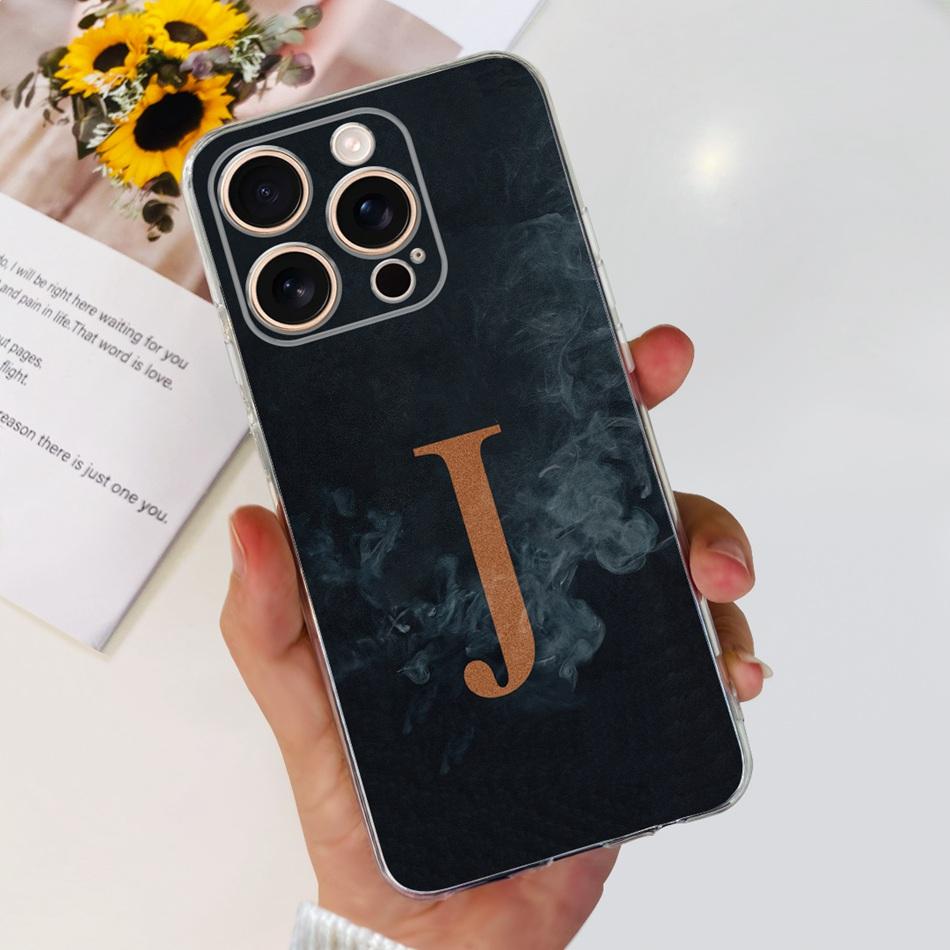 For iPhone 16 Pro Max iPhone16 Pro Fashion Initial Letter Case For iPhone 16Pro 16ProMax Clear TPU Soft Silicone Phone Cases