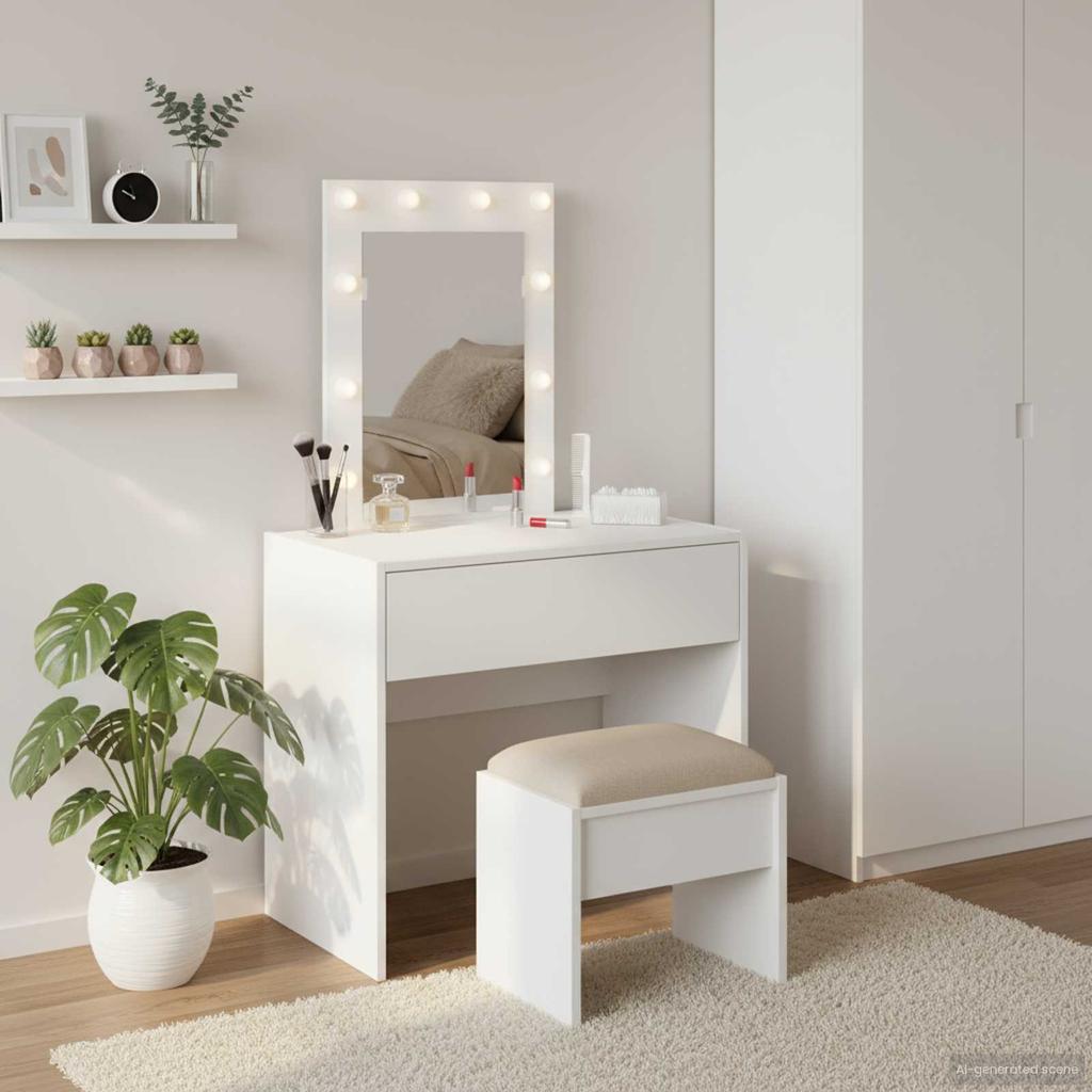 Makeup Table with Drawers White 60 x 40 x 70 cm Engineered Wood