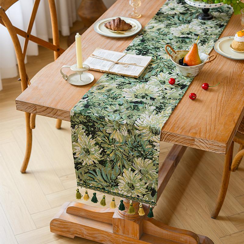 American Retro Floral Table Runner Long Decorative Cloth for Coffee TV Dining Table Atmosphere Fabric Cover