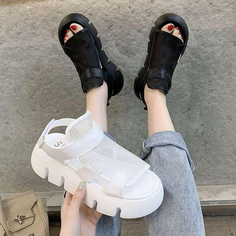 Platform Muffin Sandals Women's New Summer Shoes Fashion Mesh Openwork Roman Shoes