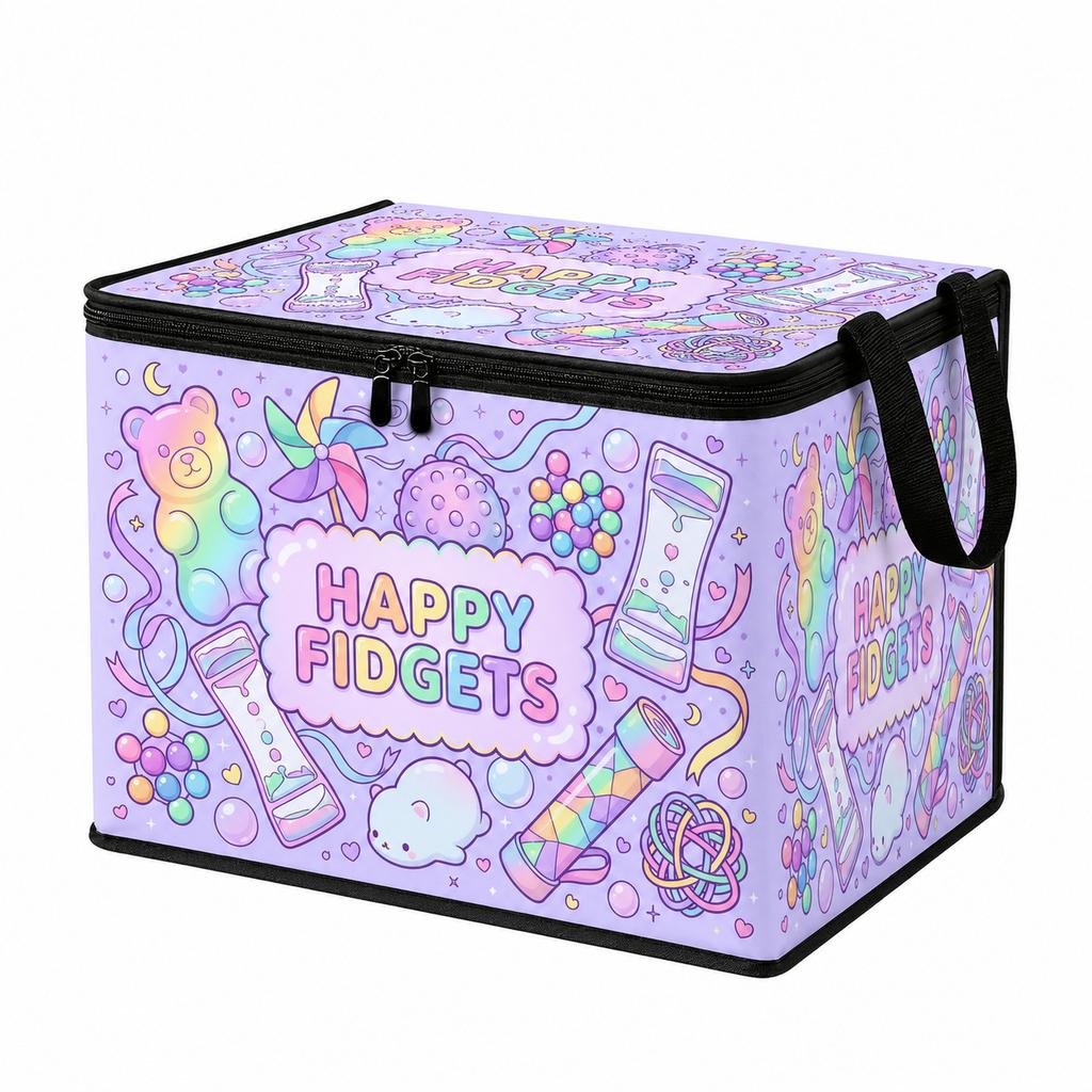 Scatola portaoggetti per giocattoli a forma di cartone animato con coperchio Cubo organizer in tessuto pieghevole Cesto per giocattoli sensoriali Fidget per la stanza dei bambini Organizzatore Gestione