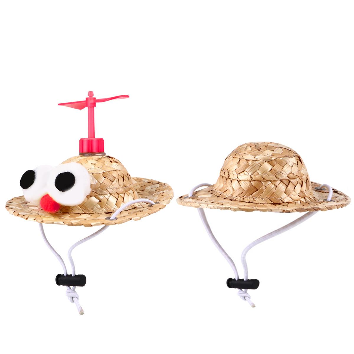 

2 Pcs Pet Braided Straw Hat Funny Hats Lovely Costume Adornments Hand-woven Delicate Exquisite