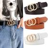 Women's Retro Double Round Buckle PU Leather Belt for Jeans