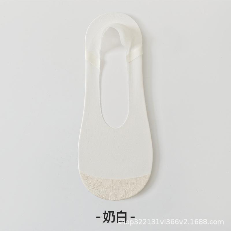 Women's 2026 Spring/Summer Invisible Cotton Bottom Anti-Slip Gel Heel Boat Socks - Ice Silk, Thin Deep Cut Style