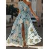 Europäisch-Amerikanisches Damen-Maxikleid mit einem Schulterträger, digitalem Aufdruck, ärmellos, mit Gürtel