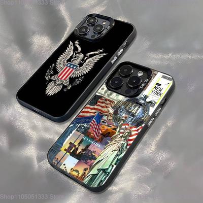 Husa de telefon americană cu steagul SUA Pentru iPhone 17,16,15,14,13,12,11,Pro,XS,Max,Plus,Mini,SE Negru Candy Mată Husă rezistentă la șocuri