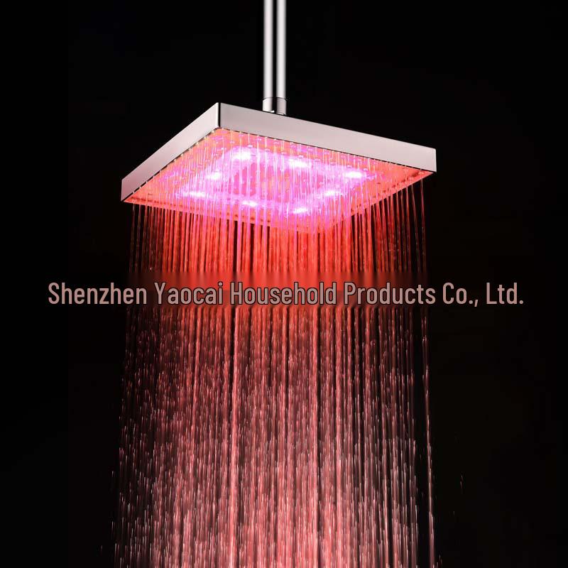 Soffione Doccia Quadrato LED Cambia Colore da 8" con Soffione Superiore Sensibile alla Temperatura - Modello 8030-C1