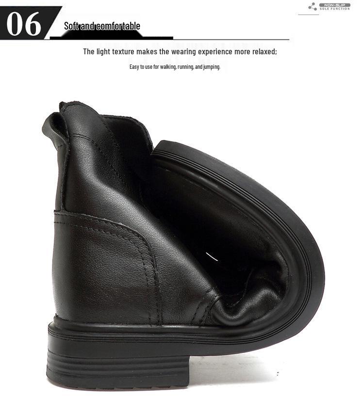 Men's Black Leather High-Top Martin Boots, Large Size, Warm Cotton Lining for Outdoor Work In Autumn and Winter
