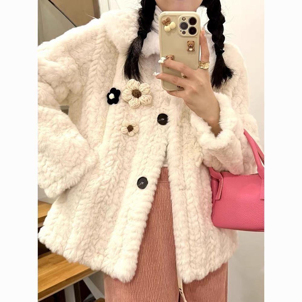 

2024 зима новый сладкий и милый пушистый маленький ароматный топ утолщенный искусственный мех овечья шерсть пальто для женщин