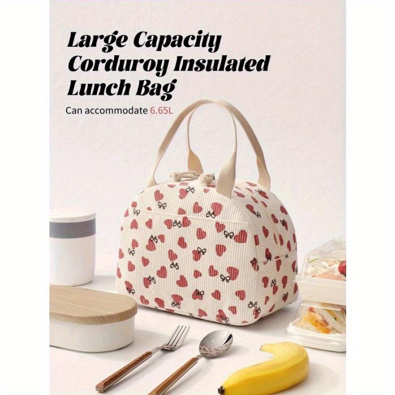 1PC Corduroy Lunch Bag Large Capacity Insulated Soft Reusable Portable with Handle Zipper Insulated Lunch Box Bag for School Picnic Bento Box