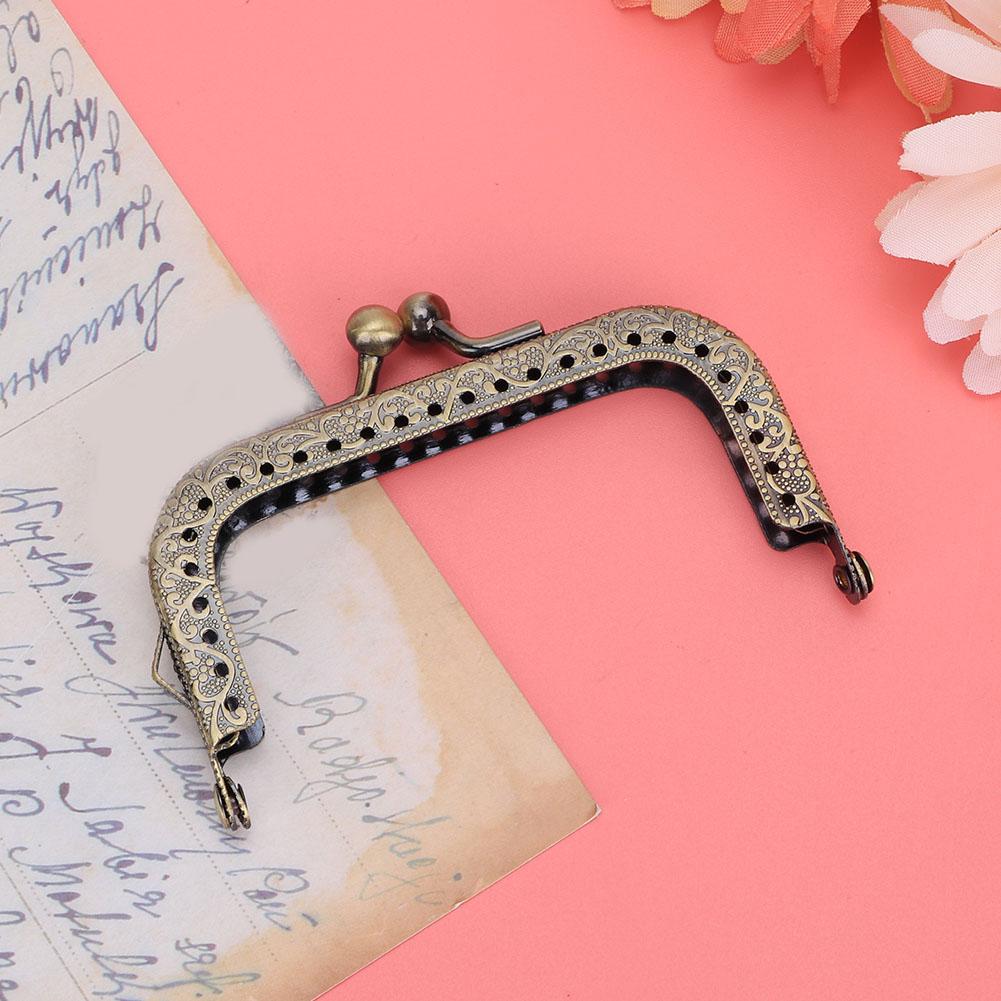 2pcs DIY Bag Handle Green Bronze Square Purse Frame Embossed Metal Handbag Handle (8.5cm)