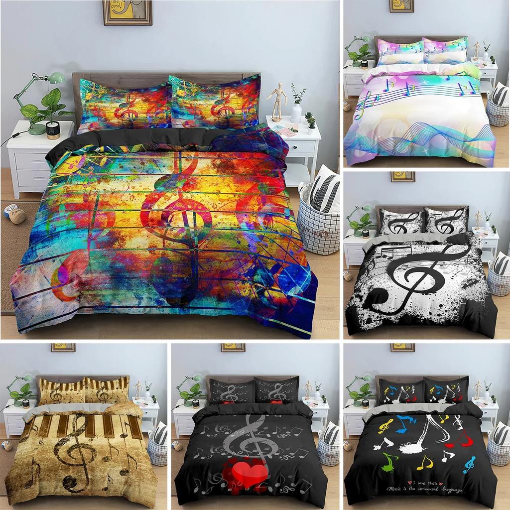 Musical Note  Music Theme Comfortable Duvet Quilt Cover Pillowcase Bedding Set Children Bedroom Decoration Home Textile